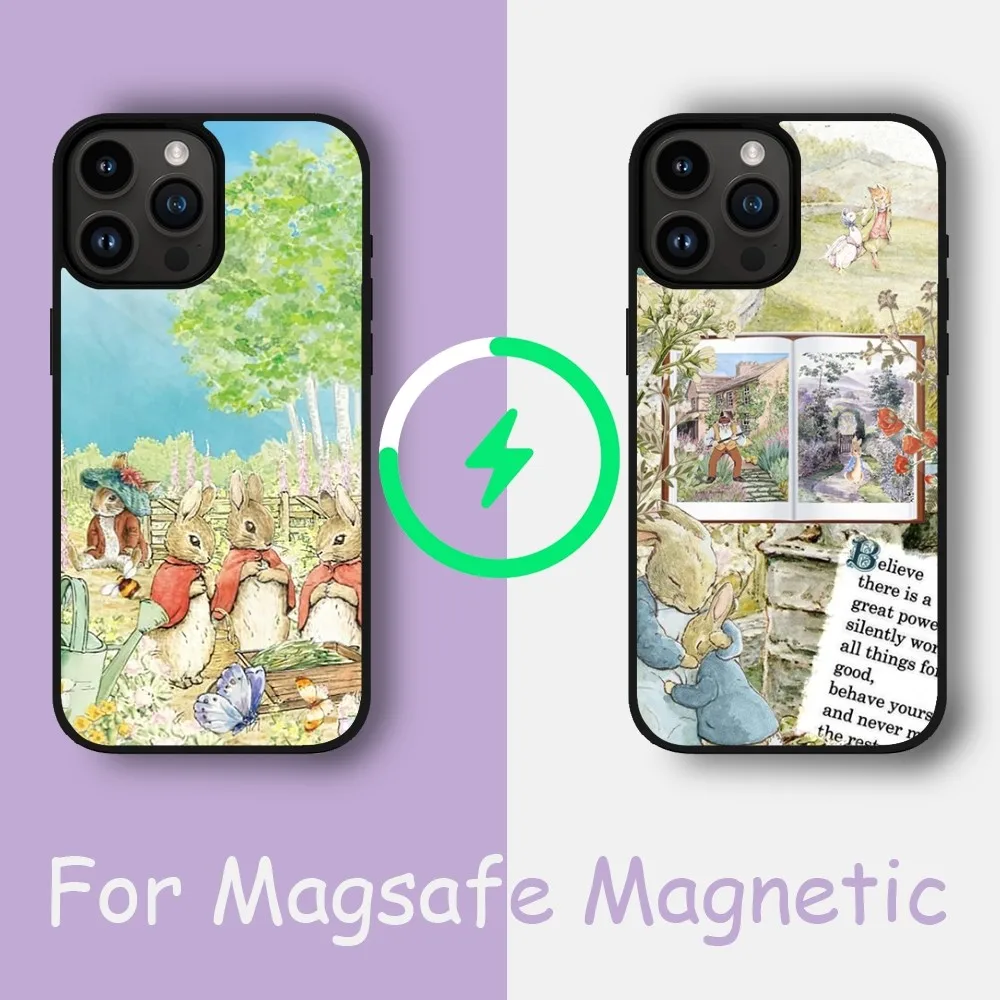 Cute P-Peter Rabbit Phone Case For iPhone 15 14 13 12 11 Pro Max Plus Phone Magnetic for Macsafe Cases Cover