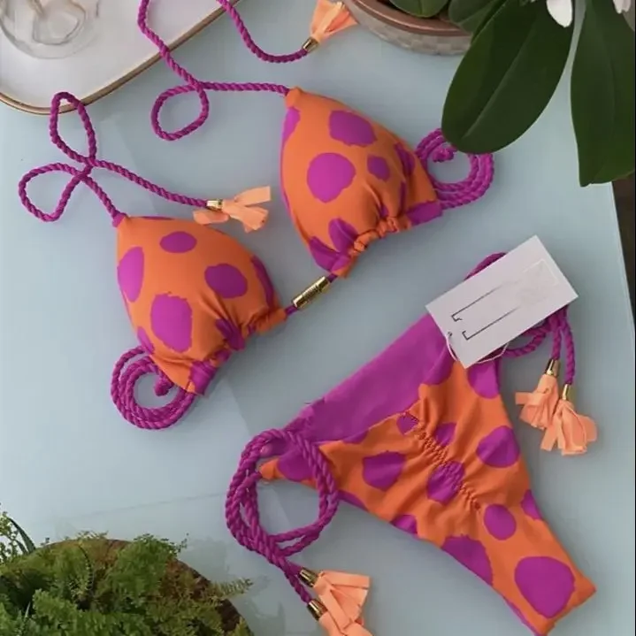 

Новый женский сексуальный купальник бикини с принтом и веревкой