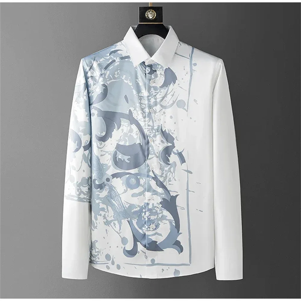 Luxury printed shirt men's long sleeved casual shirt, high-quality, fashionable, trendy, high-end plus size men's clothing, fast