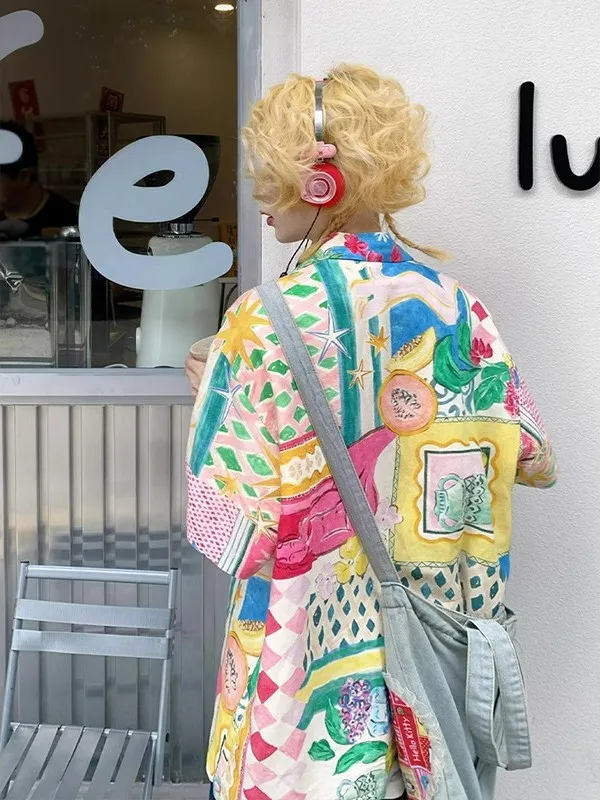 

Hawaii ort Sve Floral irt Women Summer Loose Outerwear Vintage Casual Couples Top Trendy Polyester Fiber Collar