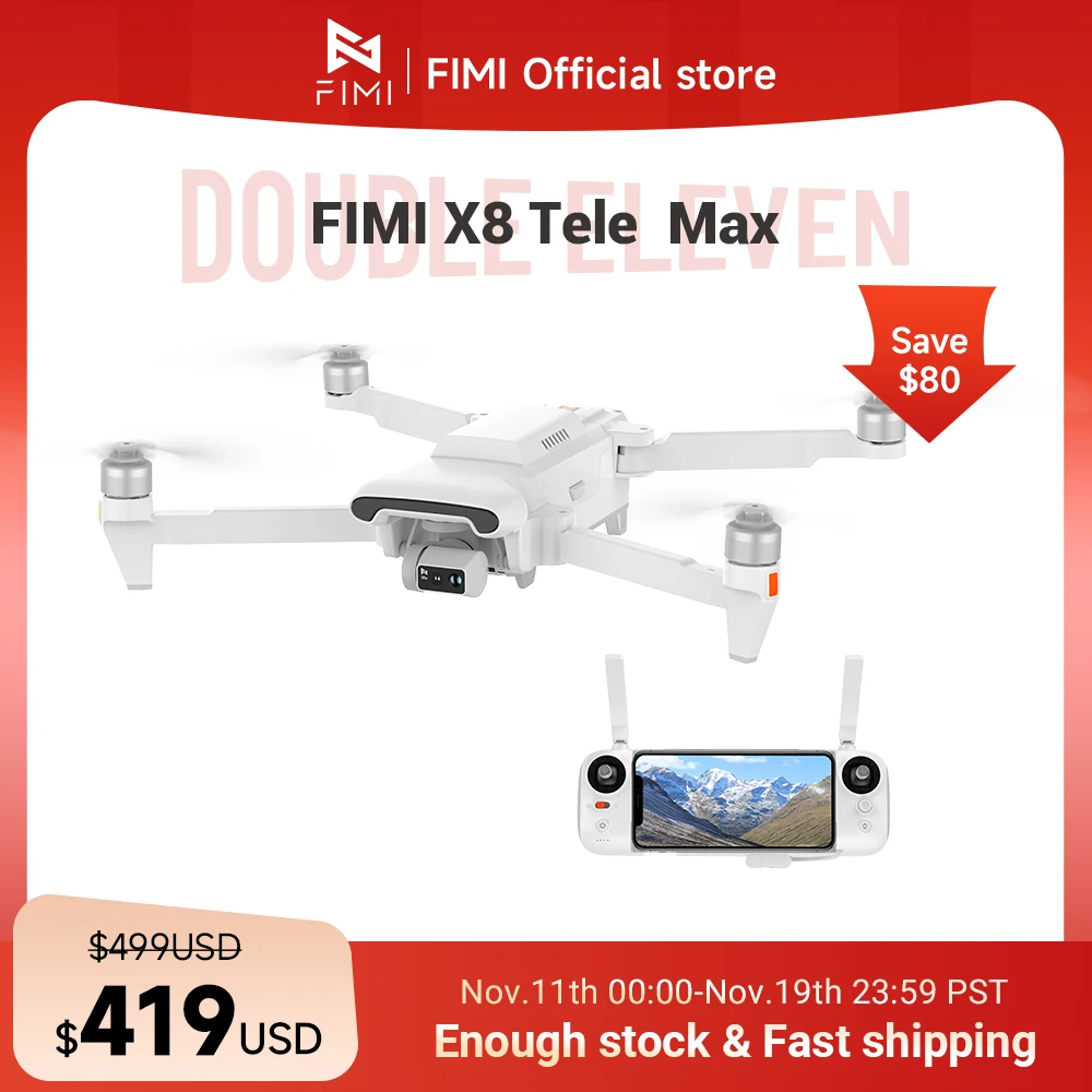 FIMI X8 Tele Max new drone Wide-Angle Tele Camera 30x Hybrid Zoom 20KM range 4K 60fps 3-axis Gimbal GPS AI Super Night Video