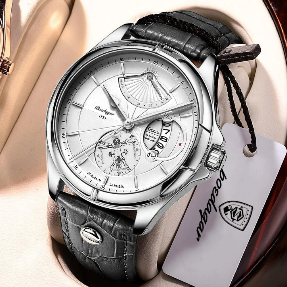 

POEDAGAR Luxury Business Men's Quartz Wristwatch Waterproof Luminous Date Leather Man Watch Fashion Watches For Men Reloj Hombre