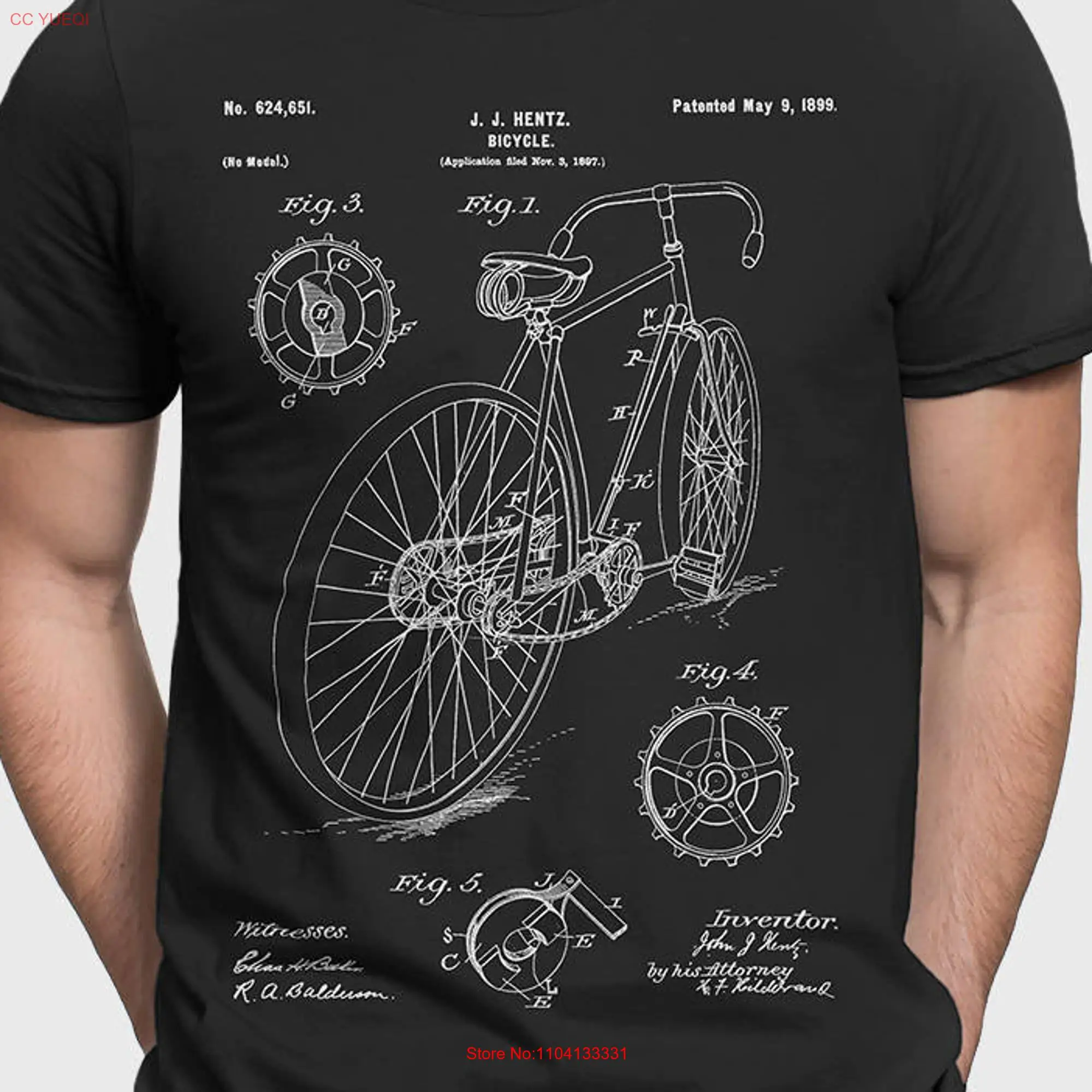 Bicycle T Shirt Patent Cycling Bike For Cyclist Bicyclist Dad P037 long or short sleeves