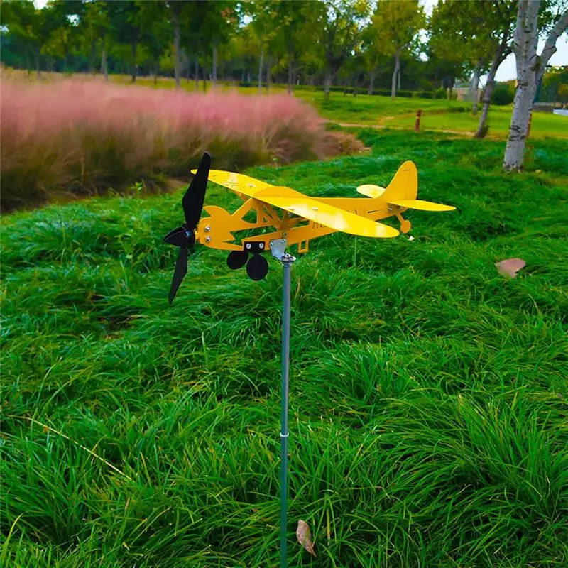 AB11 Whirligigs Airplane Wind Spinner Iron Wind Vane Wind Plane Sculpture Durable Outdoor Yard Decor for Garden