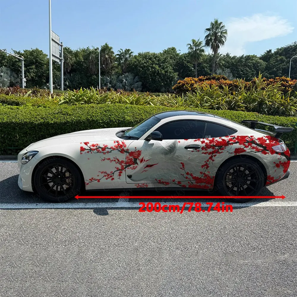 2pcs Winter Plum Branch Wolf Car Side Wraps, Self-Adhesive PVC Waterproof & Scratch-Resistant Stickers, Car Accessory Gift