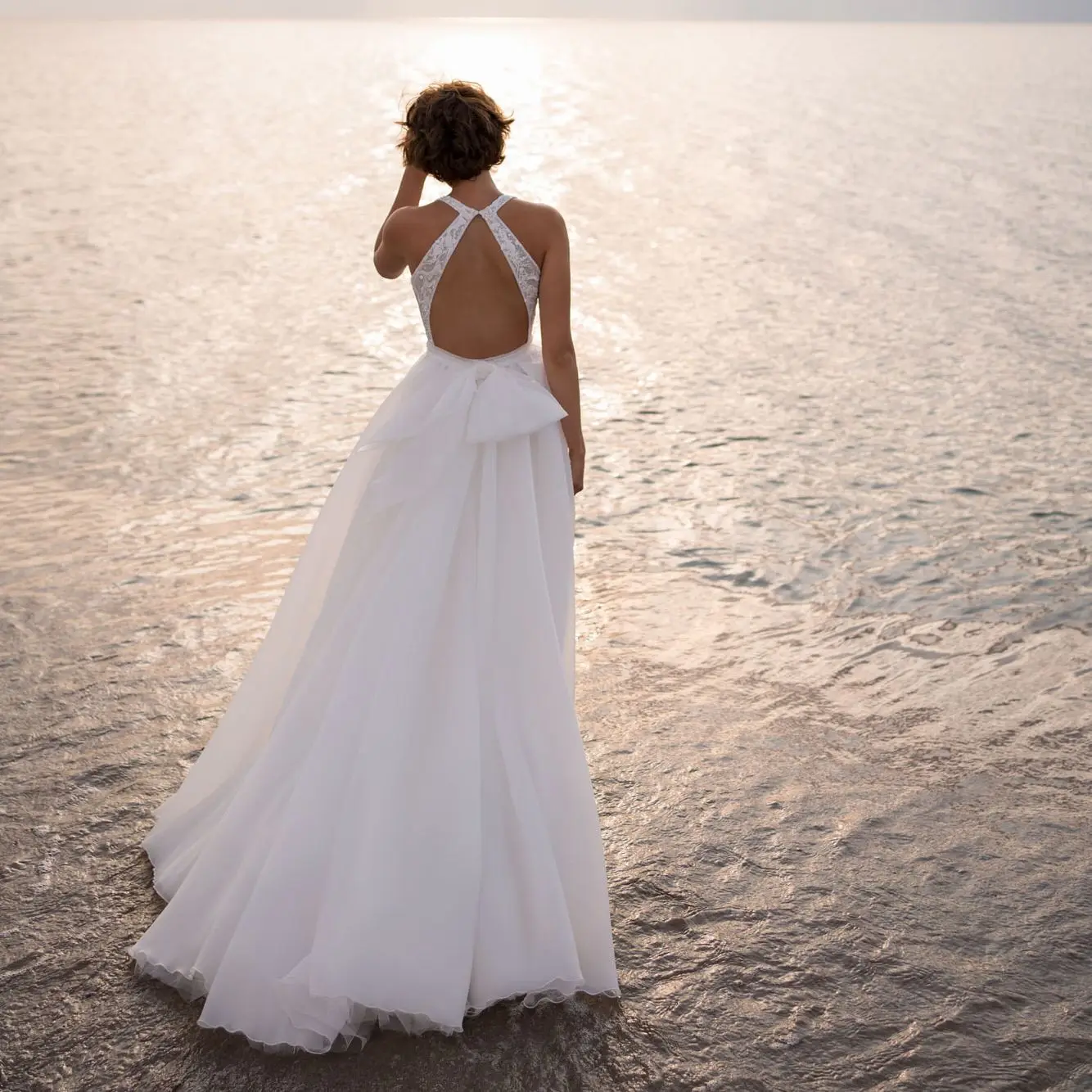 DREAM-Robe de Mariée de Plage Personnalisée avec Appliques de Perles, Dos aux, Col Licou, Fente Latérale Haute, Patients Boho, Quelle que soit l'Élégante, 2025