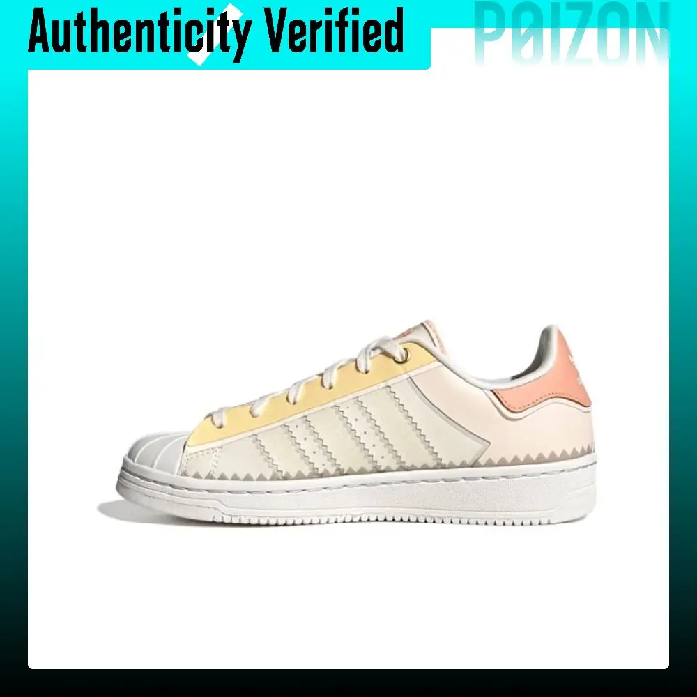 Adidas Originals SUPERSTAR Skateboard Shoes Women's Low Top White Yellow Pink H05638