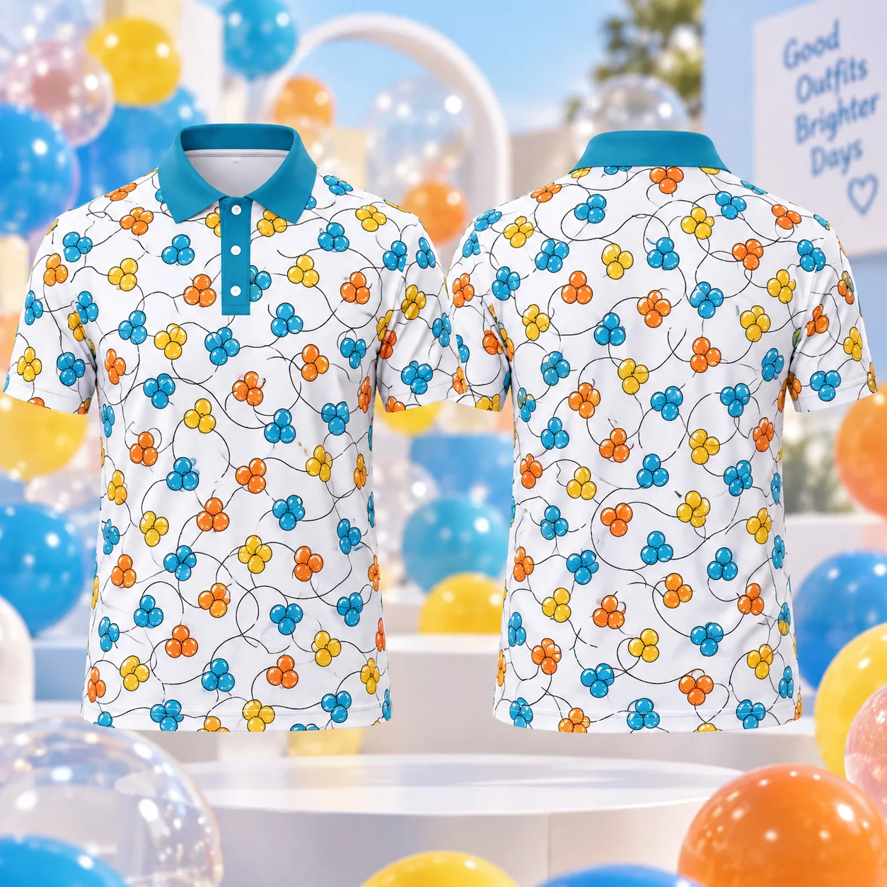 Men's Christmas Polo Shirt Colorful Bauble Wreath 3D All Over Print Short Sleeve Holiday Party Golf Top
