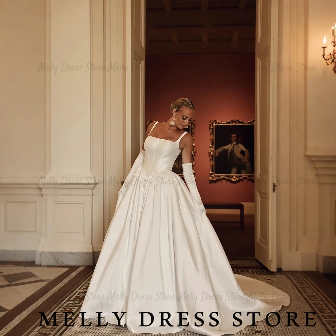 Melly Wedding Dress High Quality Princess Spaghetti Strap Dresses for Women vestido de novia Satin Sweep Train Customized 2026