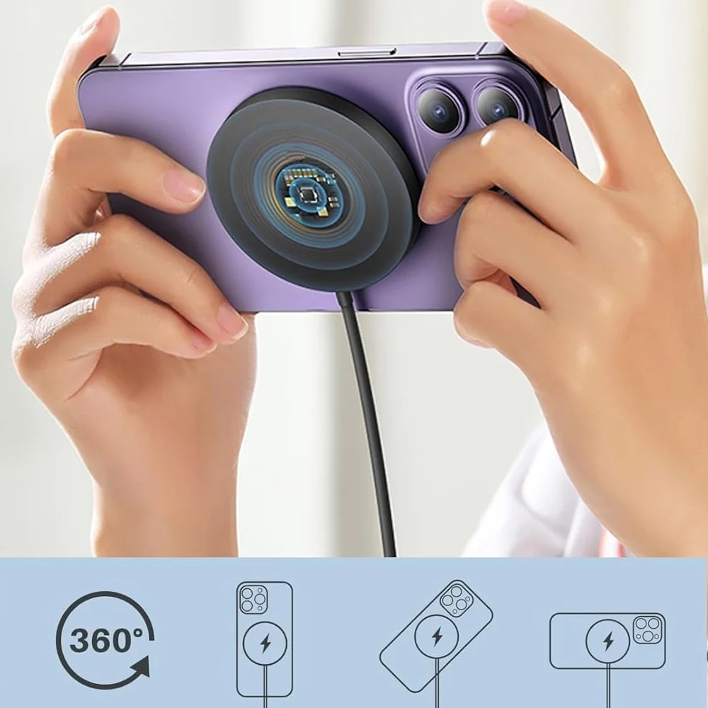 شاحن لاسلكي محطة شحن مغناطيسية لهاتف iPhone 17/16/15/14/13/12 pro Max Airpods مع كابل من النوع C