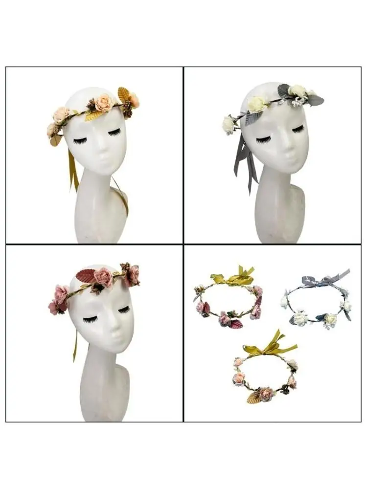 

A52E Floral Garlands Crown Hair Wreath Bright Color Flower Headbands Women Bride Flower Crown for Stall Market