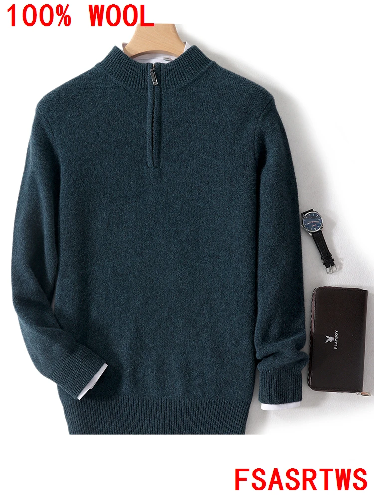 เสื้อสเวตเตอร์แคชเมียร์ผู้ชายคอเต่าครึ่งตัว ซิปหน้า ผ้าขนแกะเมอริโนแท้ 100% คุณภาพสูง สำหรับฤดูใบไม้ร่วงและฤดูหนาว สไตล์ลำลอง ไซส์ใหญ่พิเศษ