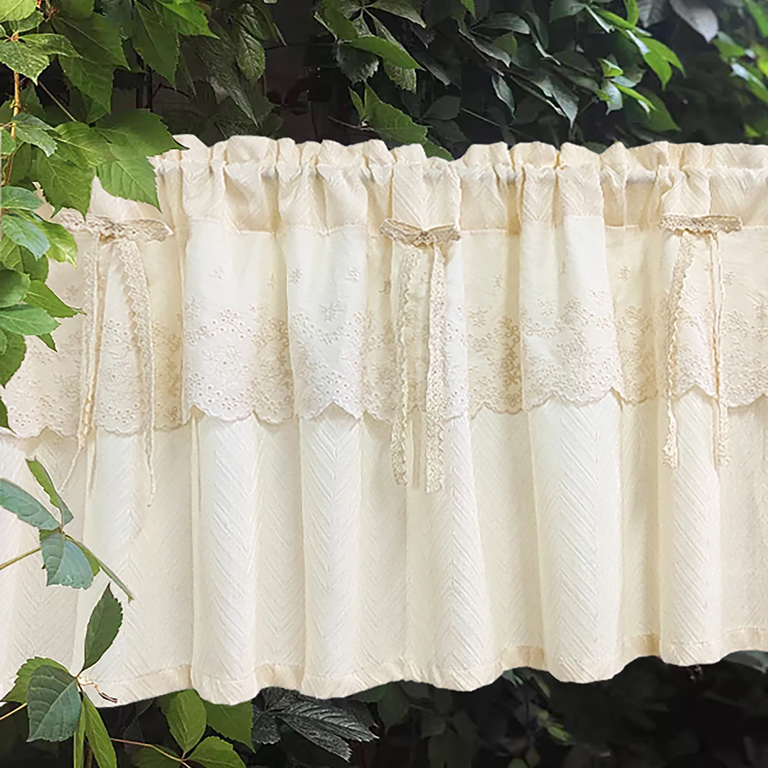 

White Double Short Tulle Curtain for Kitchen Bedroom Living Room Cherry Half Curtains Door Window Coffee Home Decor Cortina