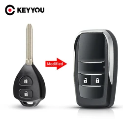 KEYYOU Modified Blank Key Shell Flip Folding 2 Buttons Remote Key Case For Toyota RAV4 Wish Camry Hiac Corolla Hilux Fortuner