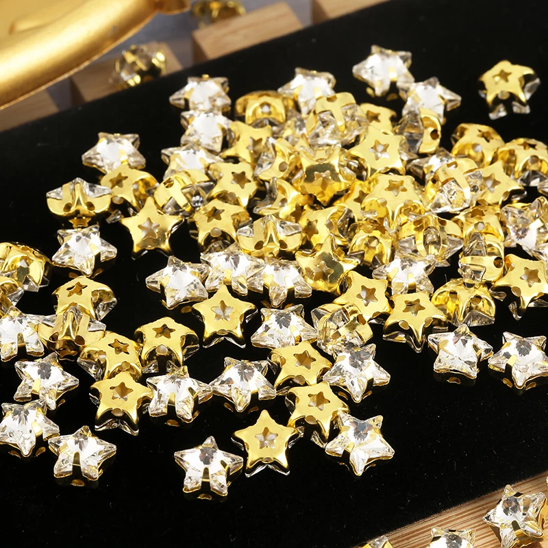 RESEN 50 sztuk 8mm kształt gwiazdy przyszyć kryształowy kamień złoty pazur ustawienie Flatback szkło Rhinestone DIY torby/buty/akcesoria odzieżowe