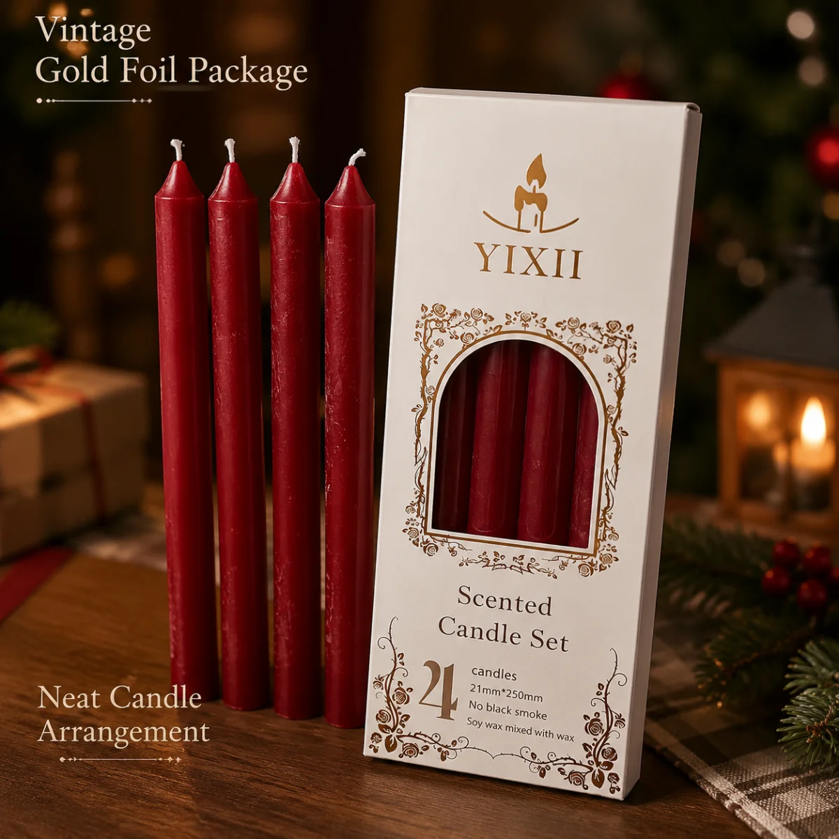 Christmas 25cm Long Rod Aromatherapy Candle Set, Christmas Home Decoration, Wine Red Rod Wax Aromatherapy Candles