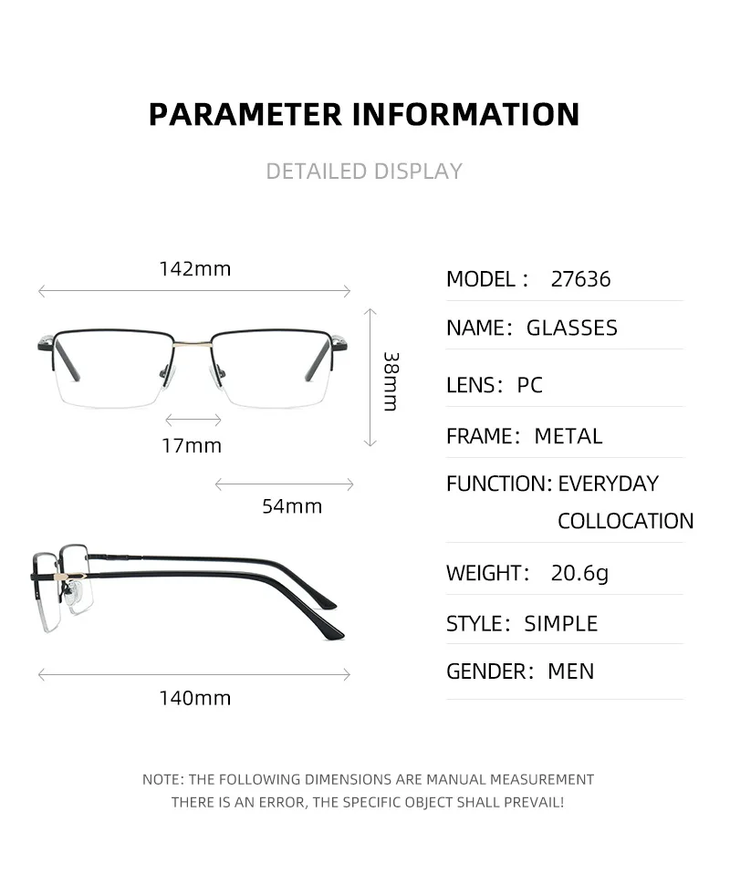 JMISUS Lega di moda Mezza montatura Occhiali da vista Uomo Mezza montatura Rettangolo Anti-Blu Miopia Occhiali Occhiali Ottici