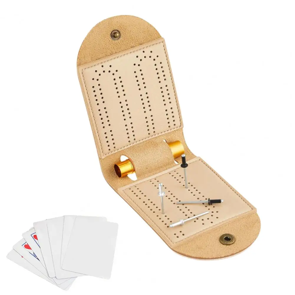 Cribbage Board Game Cribbage Wars Game Portable Faux Leather Cribbage Wars Board Game Set with Pegs for Travel Family Parties