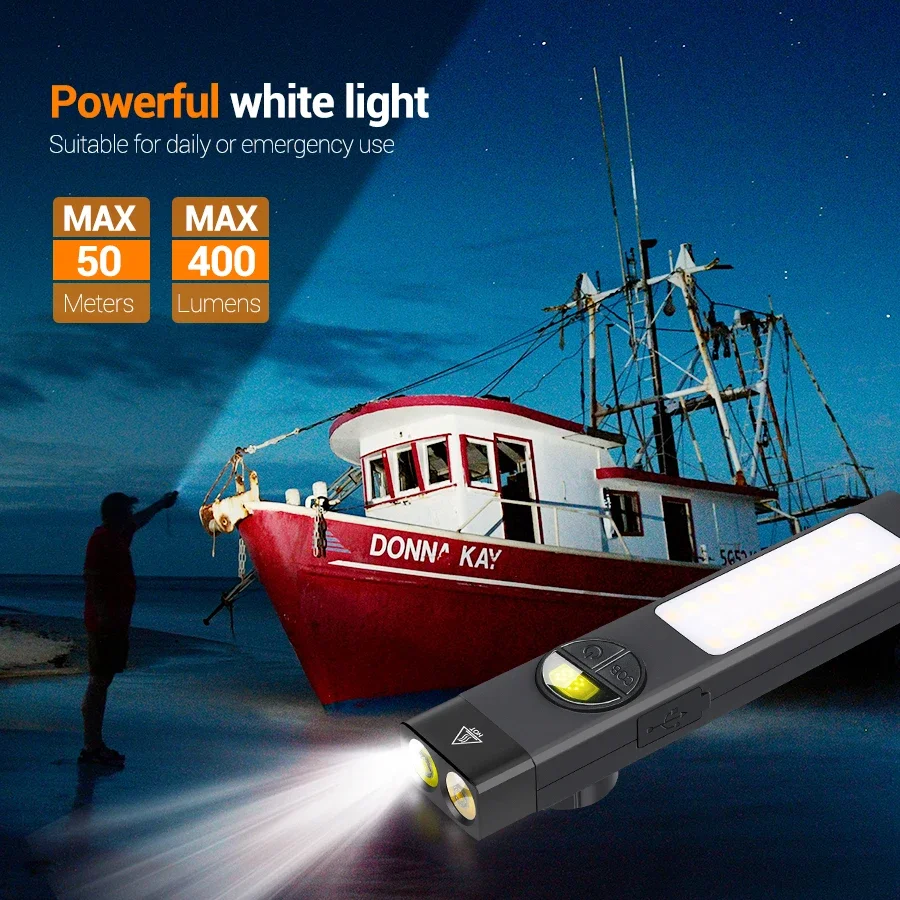 

Rechargeable Flashlight w/8 Modes,365nm UV Light,COB Main/Side Lamp,Type-C,Magnetic,Clip,Outdoor Camping Reading Work Fishing