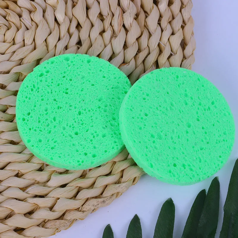 5 個フェイスラウンドメイク落としツール天然木スポンジ圧縮化粧パフ洗顔スポンジ