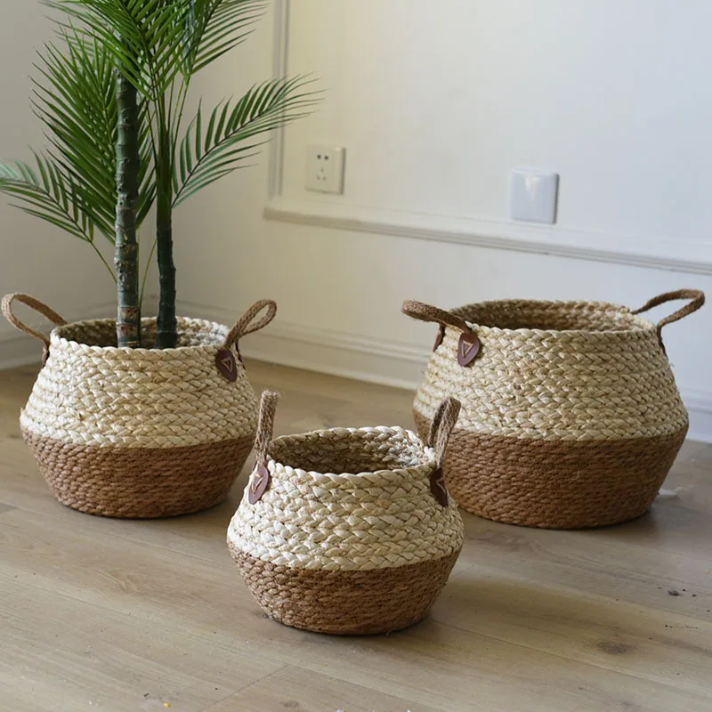 

2023 Plant artifact flower basket vase decoration straw braided package flower pot container flower basket bamboo braided basket