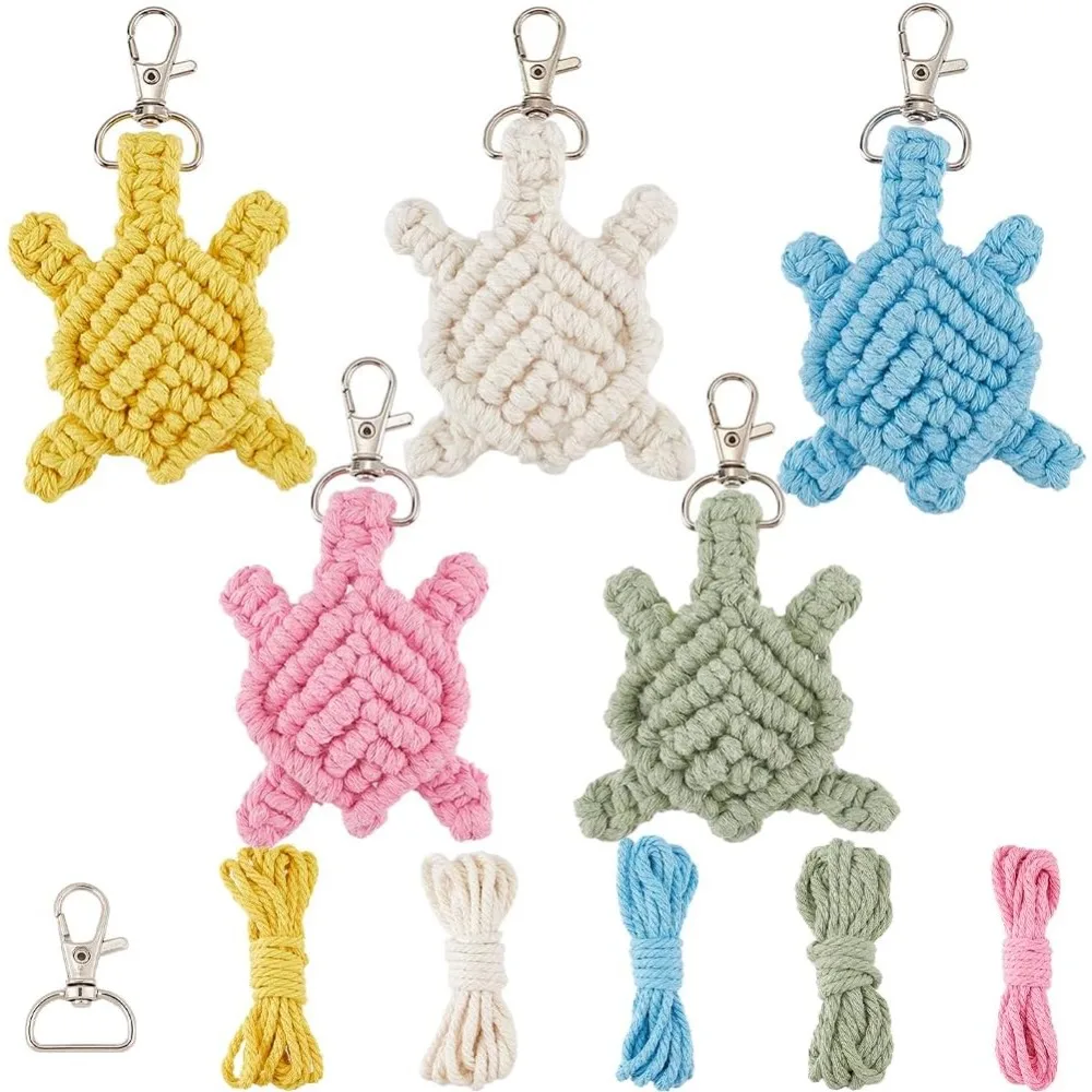 5 Sets Macrame Keychain Kit Sea Turtle Keychain Making Kits Instruction Included Ocean Themed Keychain Kit with Tassel Macrame