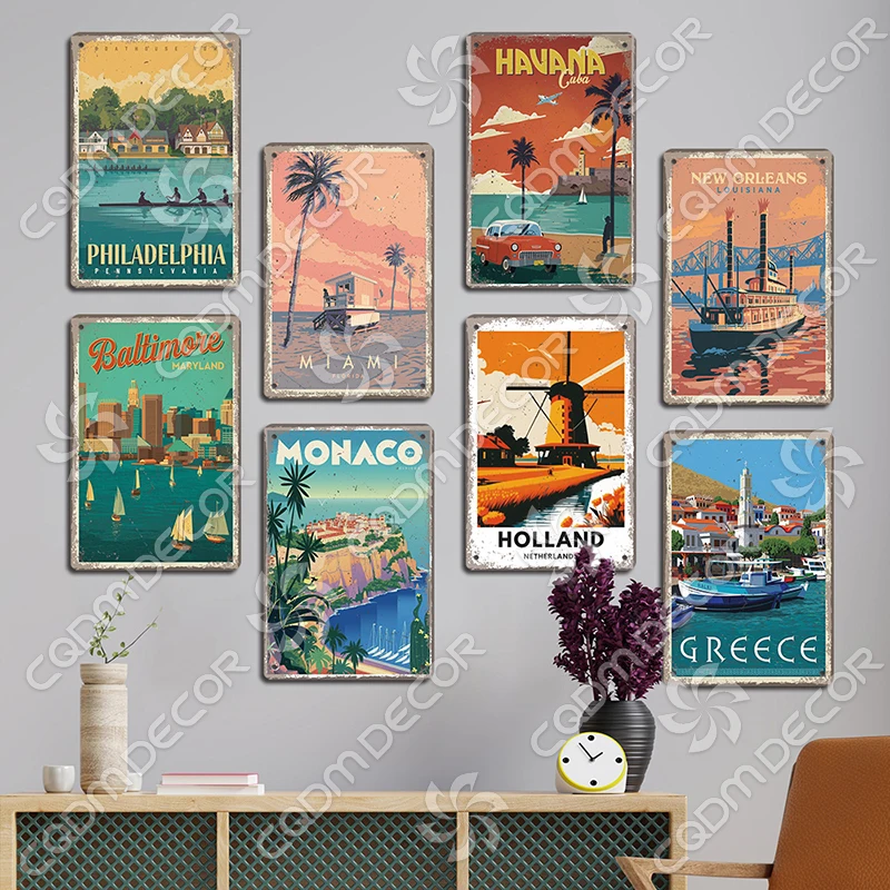 Hauptstadt Landschaft Zinn Zeichen Metallplatte Kanada Mexiko Griechenland Dubai Metall Poster Vintage Wand dekoration für Café Wohnzimmer nach Hause