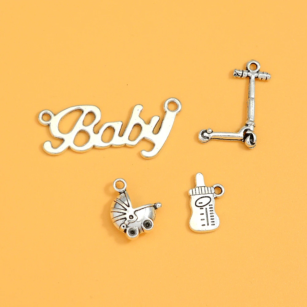 20pcs/lots Baby Carrier Charms Scooter Feeding Bottle Pendants For Diy Necklace Keychain Jewelry Making Supplies Accessories