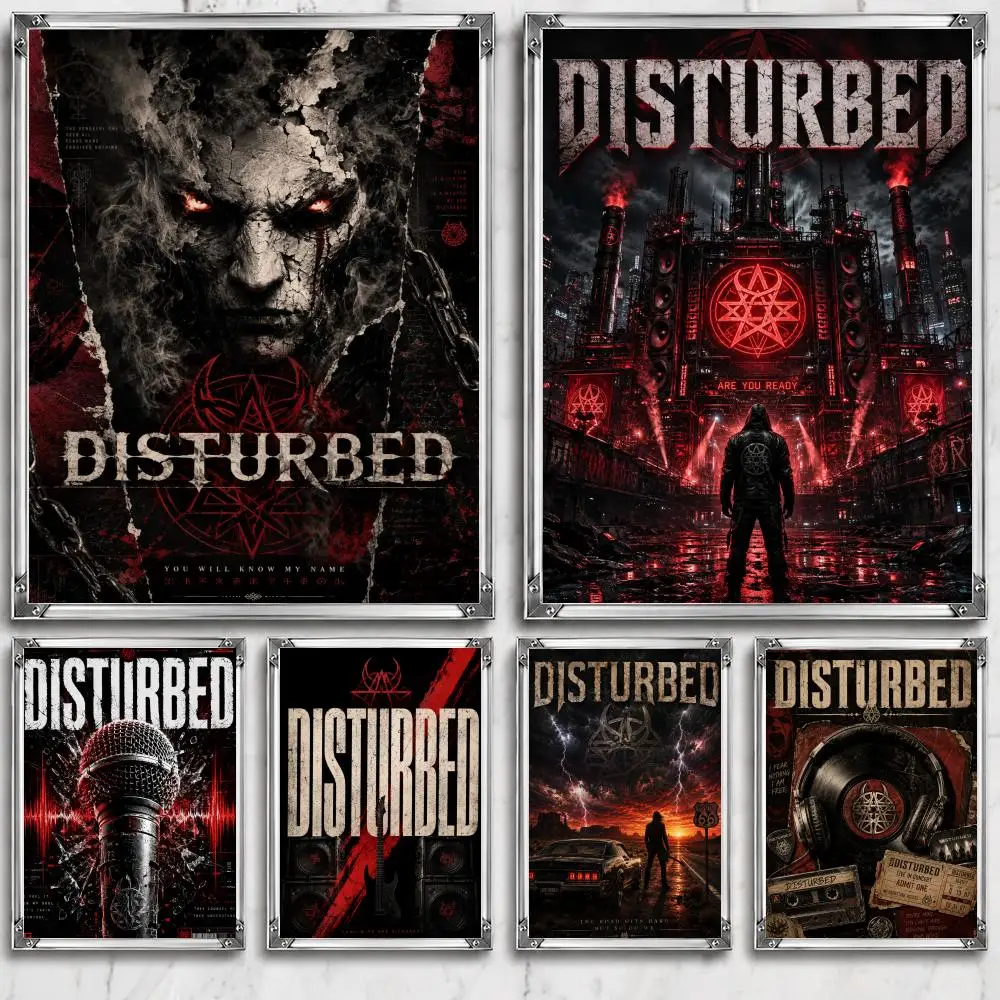Vintage band D-Disturbed Poster Self Adhesive Wall Decor Waterproof Removable for Bedroom Living Room bar Gift