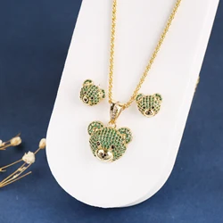 5 Color Shiny Zirconium Creative Animal Bear Necklace Earrings Jewelry Set For Women Fashion Female Accessories Gifts Daily Wear