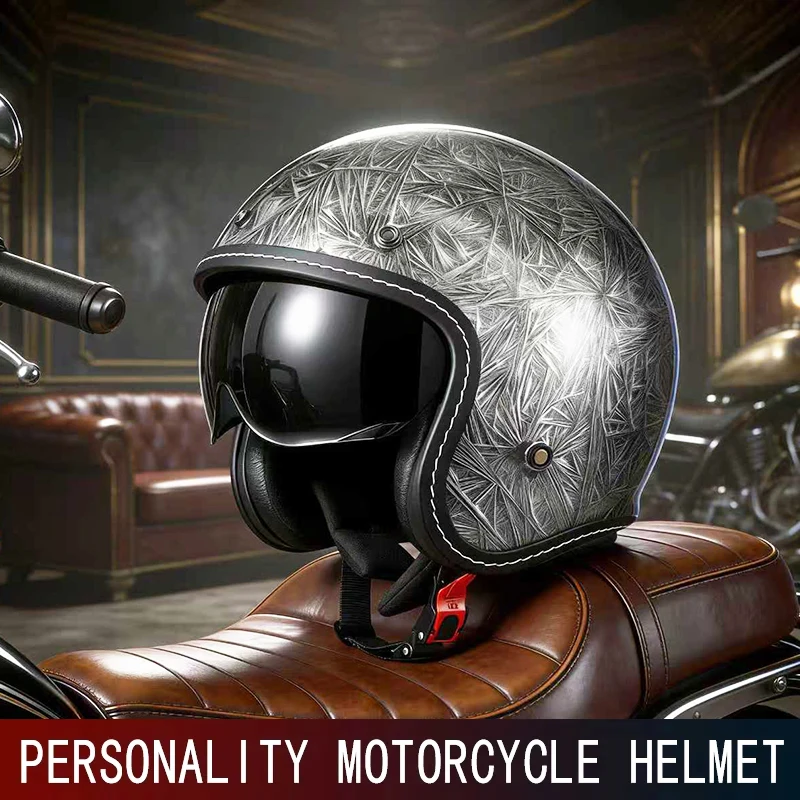 

Retro silver three-quarters helmet retro helmet cruise motorcycle half helmet summer men's and women's motorcycle helmet.