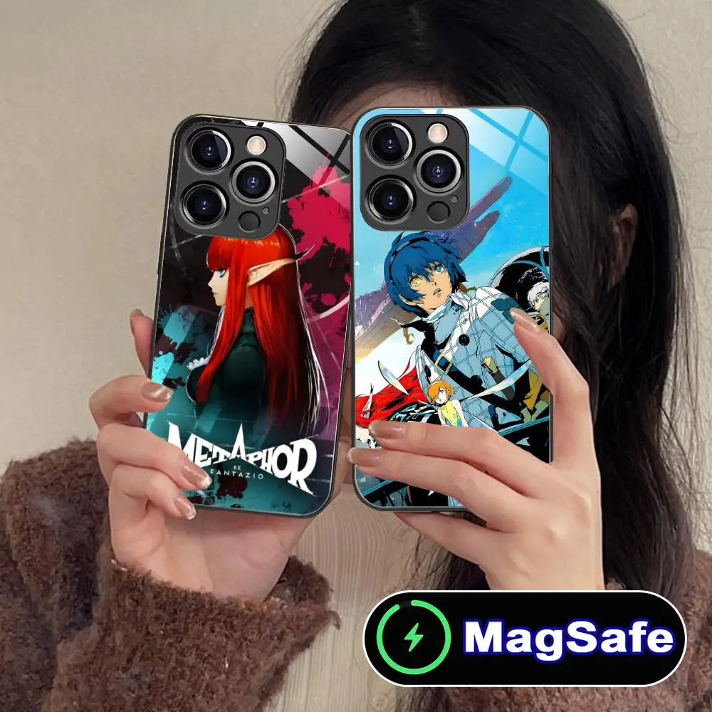 

Metaphor ReFantazio Phone Case for iPhone 16 15 14 13 12 11 Pro Max Plus Mini MagSafe Glass Colour Protective Cellphones Cover