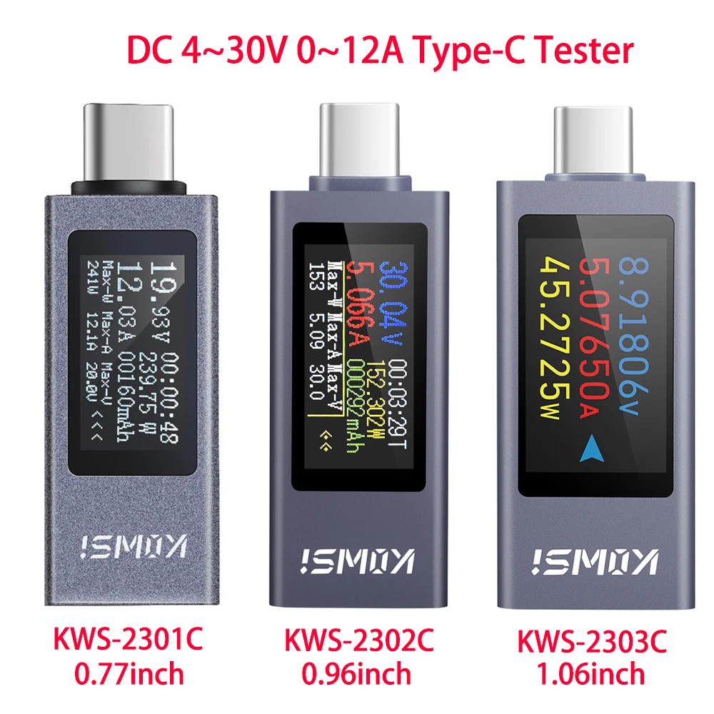 

Voltage Meters Current Voltage Capacity Battery Tester USB/Type-C Volt Current Detector Charger Capacity Tester Meter DC 4-30V