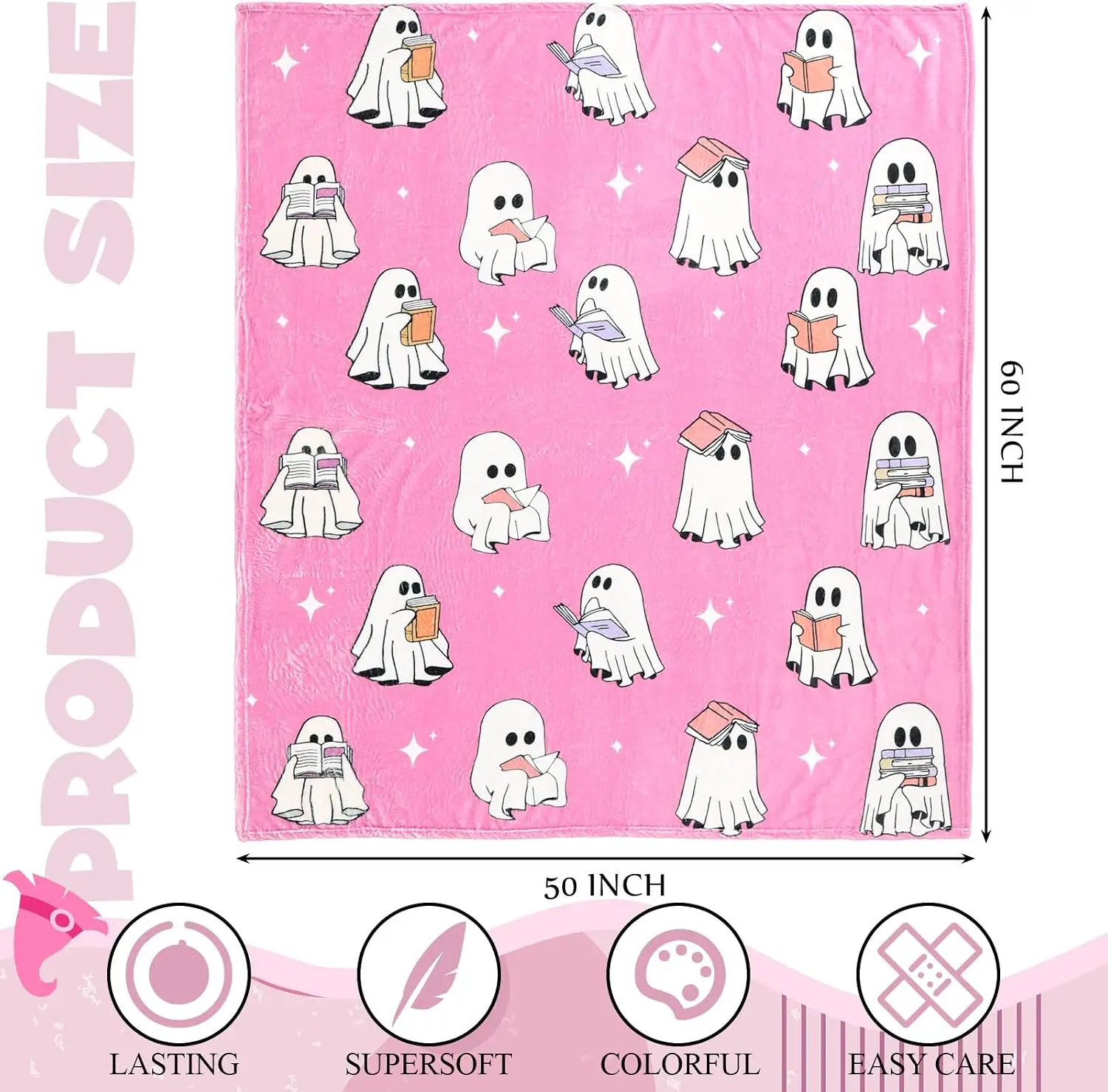 Pink Ghost Reader Blanket Halloween Reading Book Throw Blankets