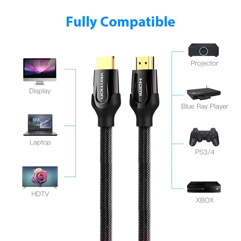 Kabel HDMI Vention 4K kabel HDMI do HDMI 2.0 do PS4 Apple TV 4K przejściówka przedłużacz 60Hz kabel wideo Cabo HDMI 3m