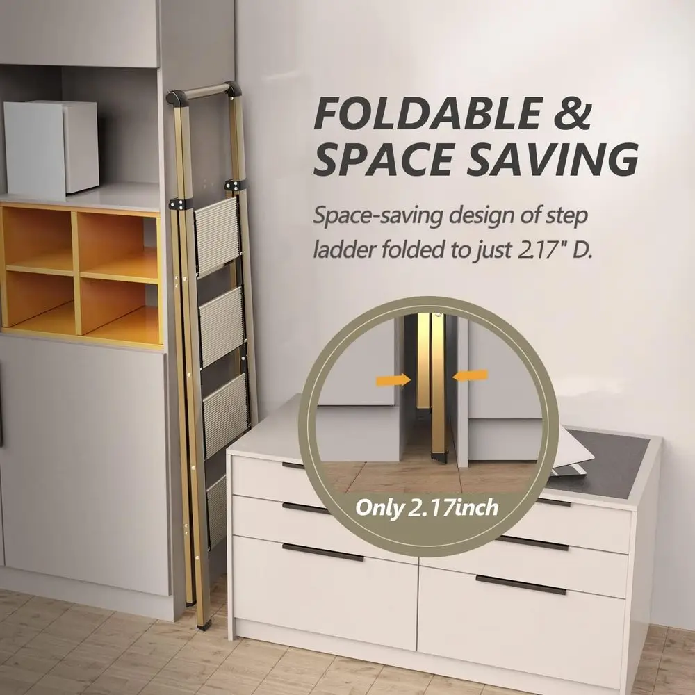 Escalera plegable portátil con peldaños antideslizantes, aluminio ligero, capacidad de carga de 300 libras, multiusos para el hogar y la oficina -