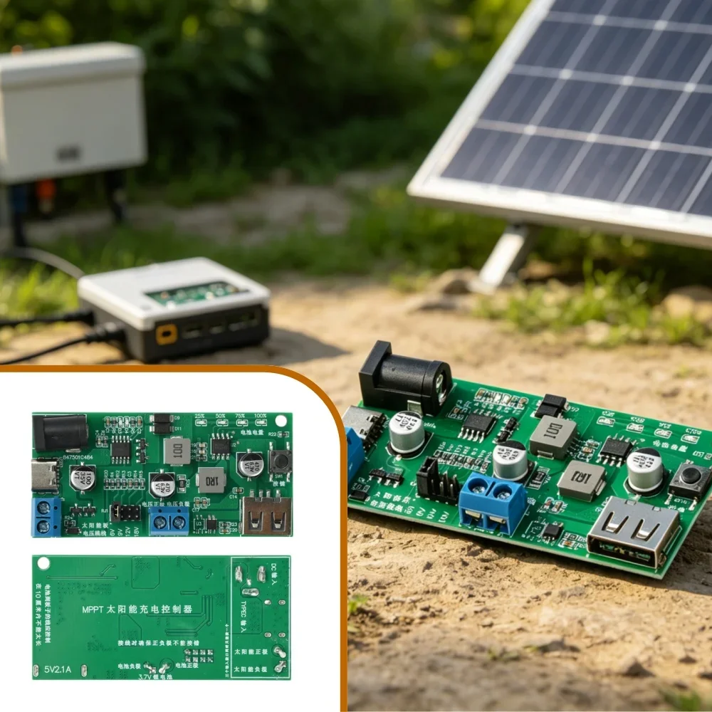 Mini MPPT Solar-Ladereglermodul DC5-18V 2,5A Typ-C DC-Anschluss 3 Eingangsports 5V2,1A USB-Entladung für 3,7V 18650