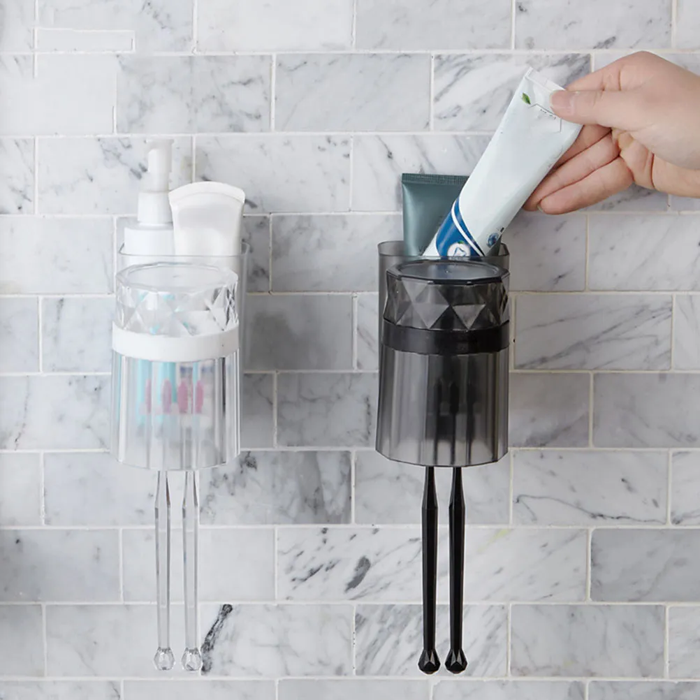 Toothbrush Holder Set Wall Mounted Clear Plastic No Drill Easy Install Toothpaste Razor Storage Suction Cup Bathroom