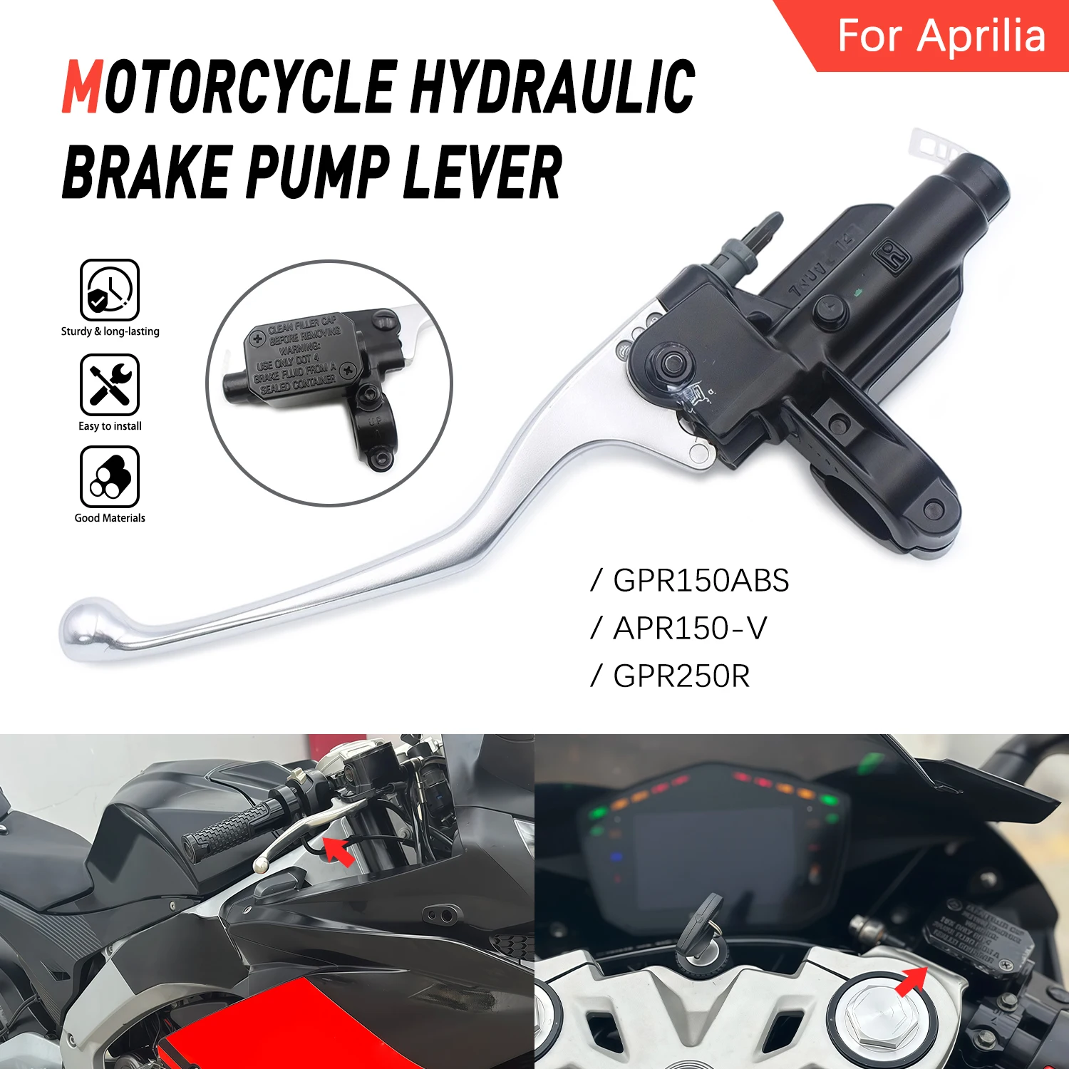 

For Aprilia GPR150 ABS GPR150ABS APR150 V APR150-V GPR250R 22MM Motorcycle Upper Front Brake Master Cylinder Pump Lever