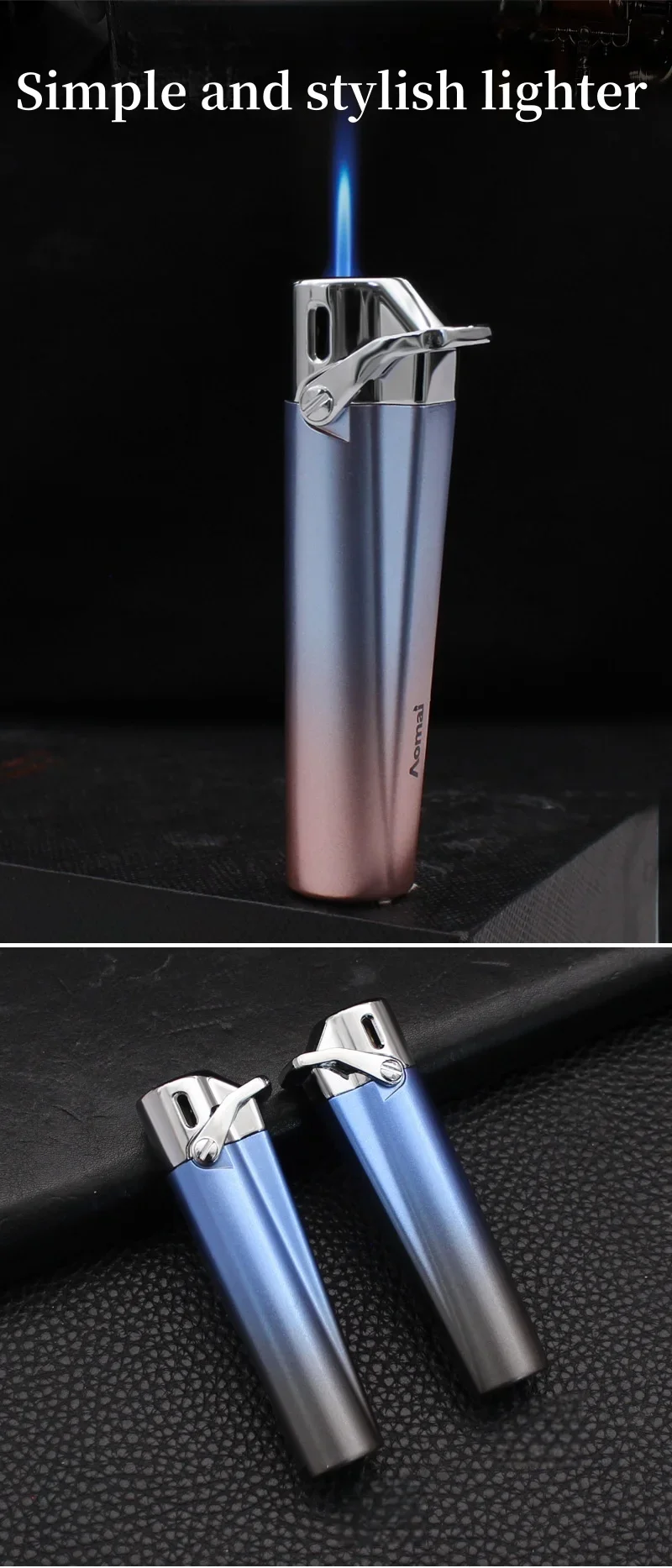 

Simple And Stylish Inflatable Lighter Outdoor Windproof Metal Material Visible Air Chamber Direct Charging Blue Flame Lighter