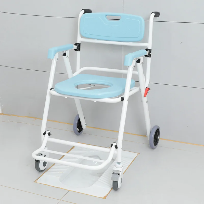 Kursi Mandi Kursi Toilet Dorong Tangan Tua Paduan Aluminium, Kursi Toilet Samping Tempat Tidur dengan Empat Roda Kapasitas Beban Maksimum 330lbs