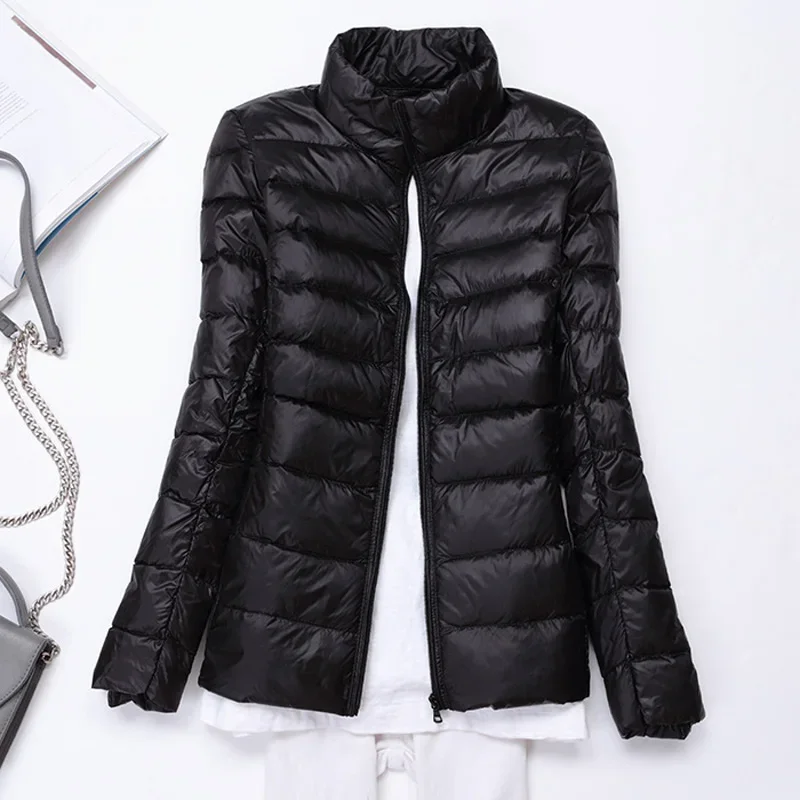 2024 New Women Thin Down Jacket White Duck Down Ultralight Stand-up Collar Jackets Autumn and Winter Warm Coats Portable Outwear