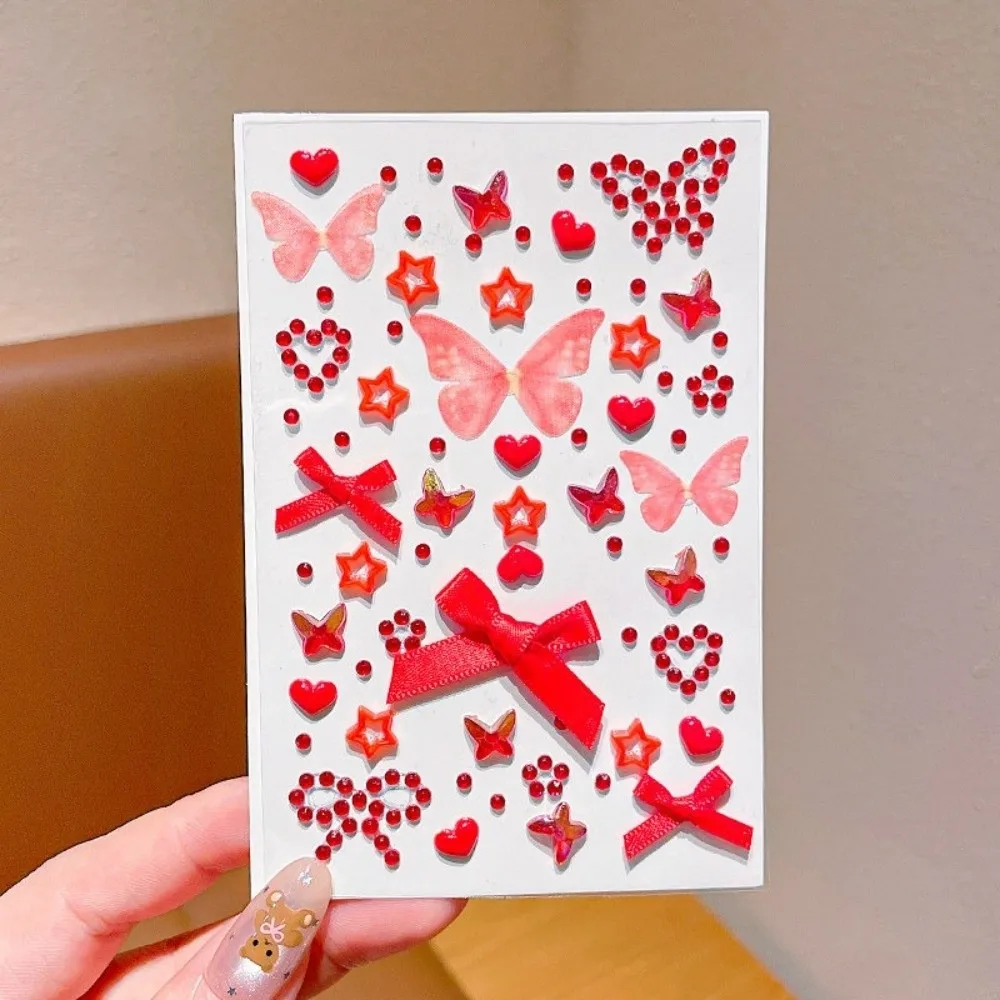 3D Stereo Face Gem Stickers Colorful Bow Heart Star Rhinestone Makeup Stickers DIY Self-Adhesive Glittery Eye Stickers for Girls