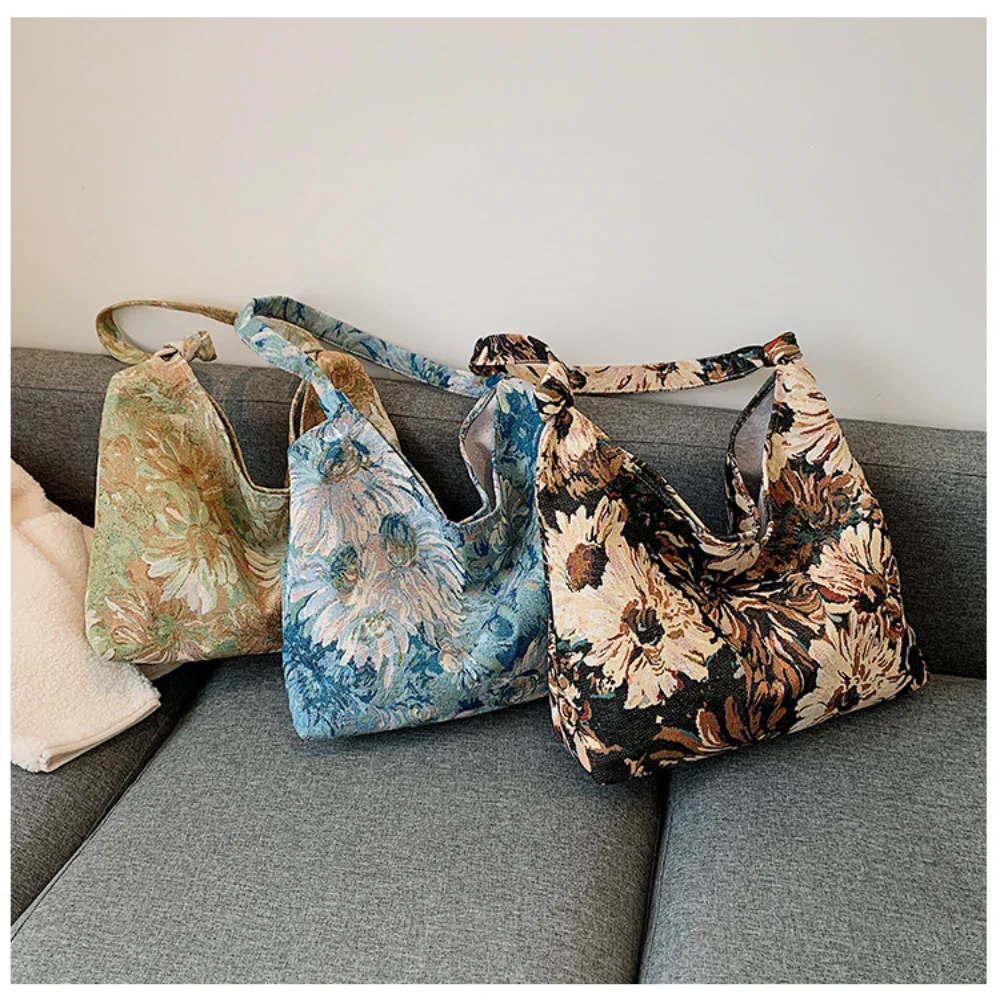 New Large Capacity Women\'s Handbag Fashion Printing Underarm Bag Retro Leisure Waterproof Shoulder Bag Women Canvas Shopping Bag