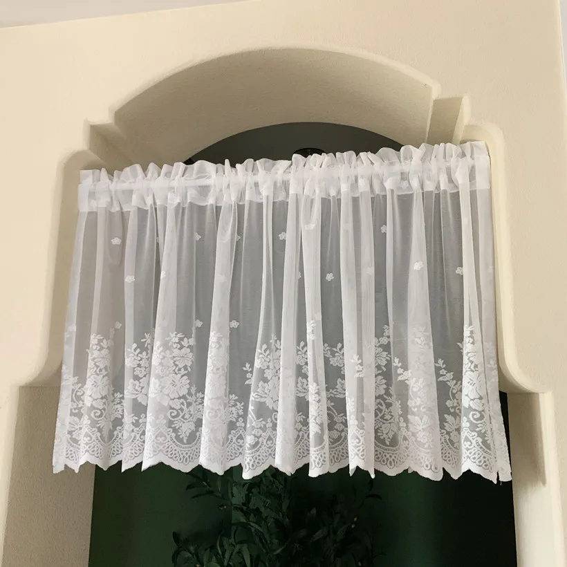 Lace Wave Short Tulle Half Curtains For Living Room White Floating Sheer Valance Kitchen Cabinet Door Cafe Window Drapes Cortina