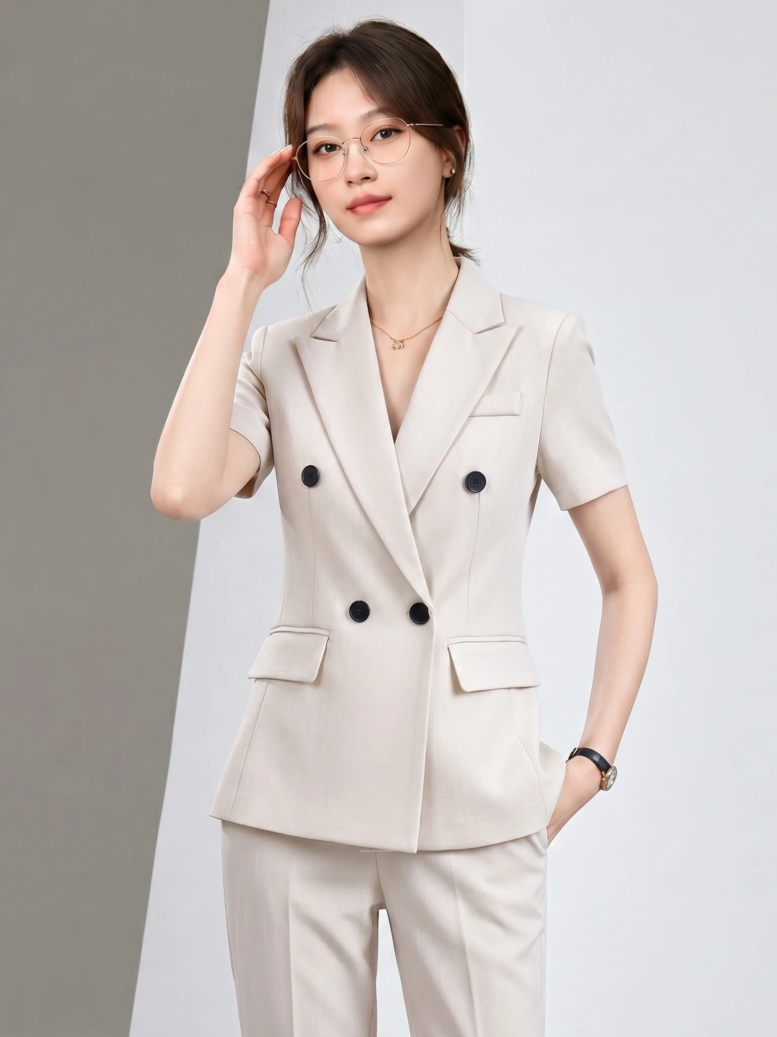 Milk White Professional Suit Set Women's Summer 2026 New Small Size Interview Short Sleeve Formal Ladies Workwear