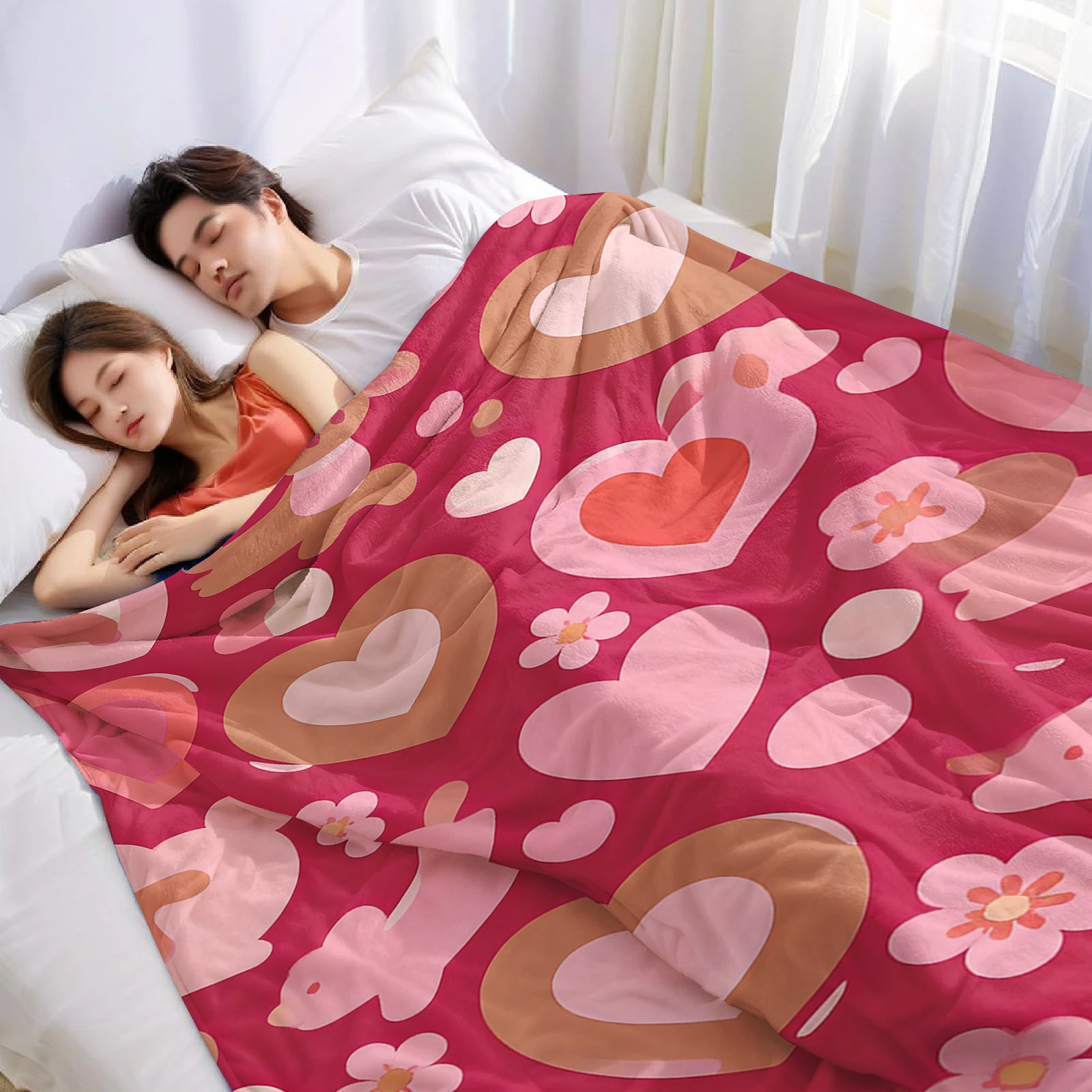 Puppy Love Hearts Christmas Fleece Throw Blanket Soft Warm Cozy Xmas Home Decor for Bed Sofa Couch Holiday Present