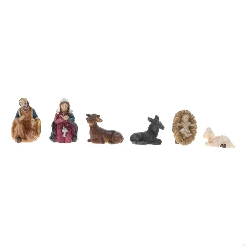 E74E 11pcs Christmas Decoration Nativity Scene Set Mini Resin Manger Ornament Baby Jesus Statue Figurines Tabletop Decor