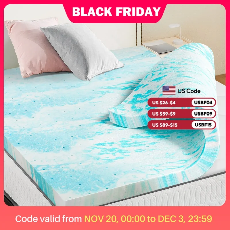 JHK 2-3 Inch Gel Memory Foam Mattress Topper Full Size Cooling Mattress Soft and Breathable Bed Topper School Bedroom Furniture