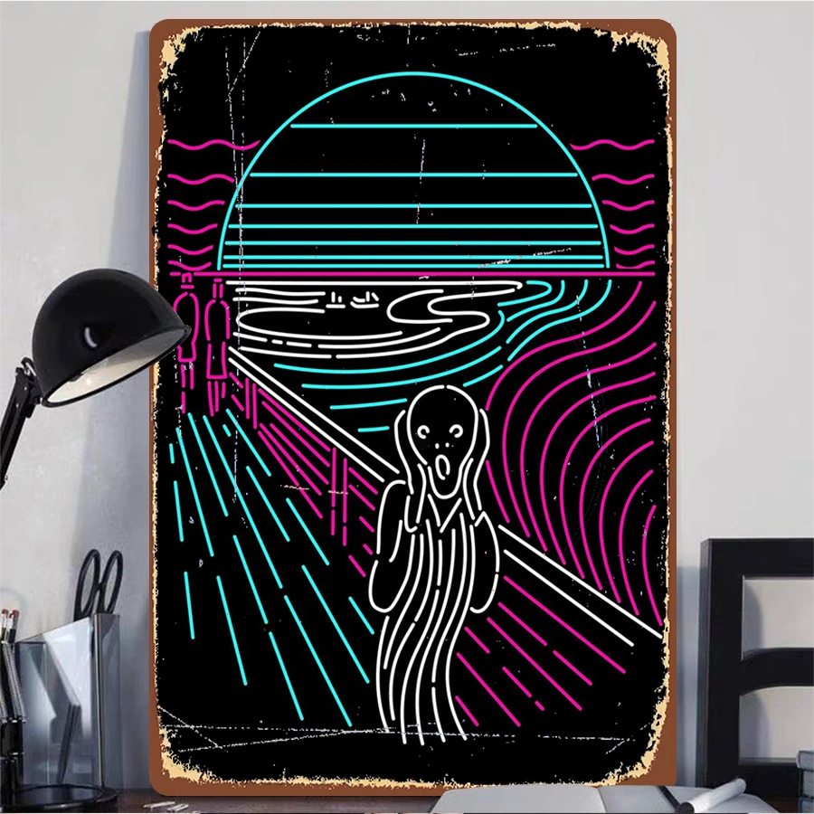 The Scream Pop Art Metal Wall Art Retro Neon Style Abstract Painting Modern Home Decor Creative Office Decoration